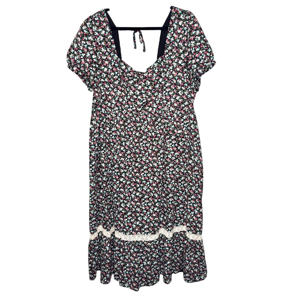 ModCloth Black Ditsy Floral Berry Print Retro Prariecore Maxi Dress 3X